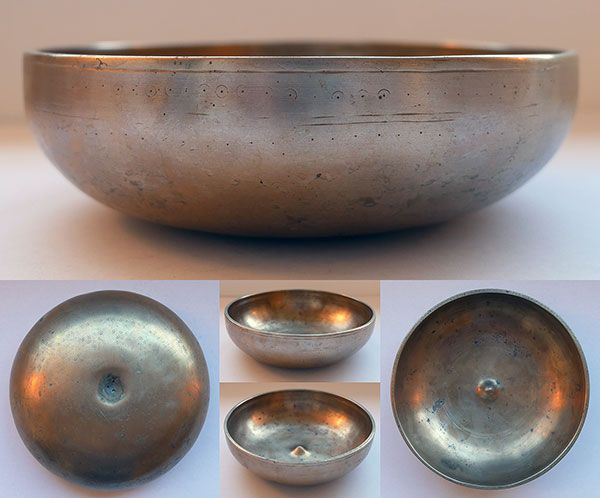 Shallow Decorated Antique Lingam Singing Bowl – Bb3 (229Hz)