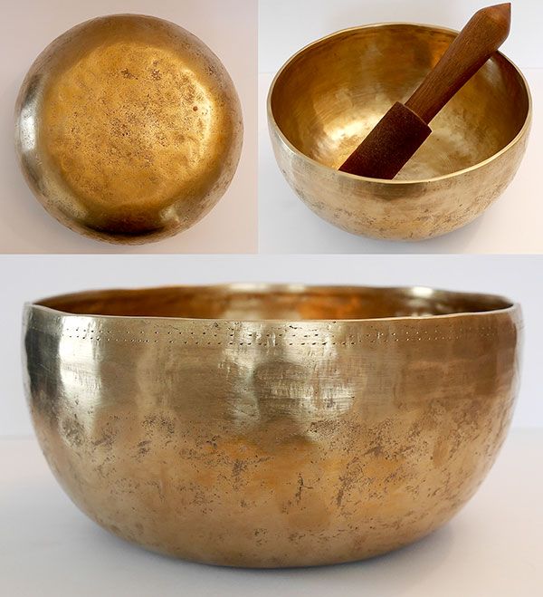 Large Golden Antique Thadobati Singing & Fountain Bowl – E3 (163Hz)