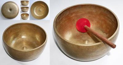 Rare Mustard Gold C4 Antique Lingam Singing Bowl - Inscriptions
