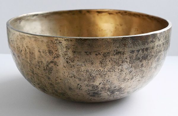 Large Antique Jambati Singing Bowl – G#2 OM & D4 with Inscription