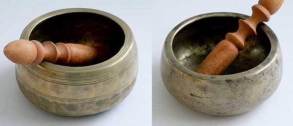Two Small C#6 Mani Singing Bowls – Antique and Modern
