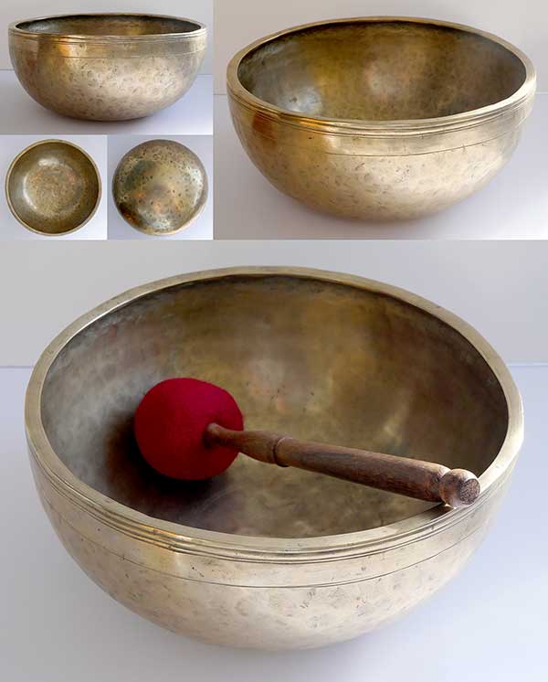 Fabulous Heavy & Large 11 ½” Antique Jambati Singing Bowl – Eb3 (157Hz)