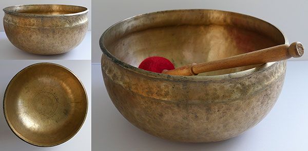 Large 12” Golden Antique Ultabati Singing Bowl – A2 & G#2