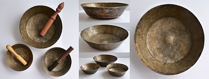Extremely Rare 17th Century Set of 3 Ceremonial Singing & Talking Bowls
