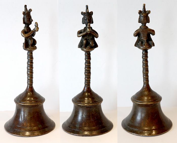Antique Bronze Hand Held Temple Bell with Garuda Top