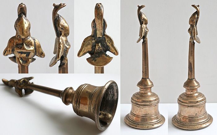 Antique Bronze Temple Handheld Bell – With Garuda and Cobra Top