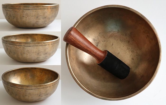Heavy Small/Medium-Size 8 ½” Antique Jambati Singing Bowl – Bb3 (230Hz)