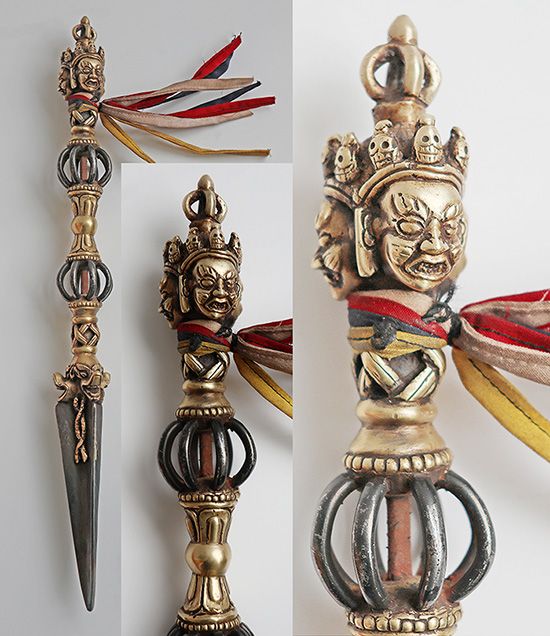 A Large Majestic Tibetan Ritual Phurba of the Finest Quality – Brass & Iron