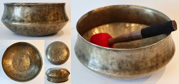 Extraordinary & Large 9 ¾” Antique Singing Bowl – Unique C#3/D3 Voice & Inscription