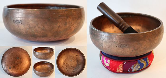 Rare Copper Red Antique Singing Bowl with Inscription – F4 (355Hz)
