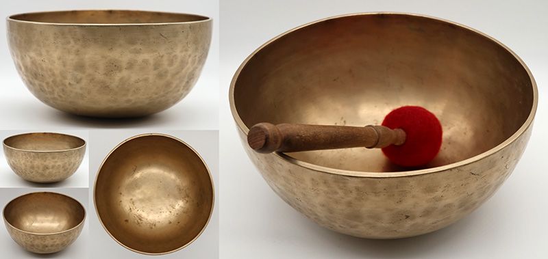 Exceptional Golden 9 ½ ” Antique Jambati Singing Bowl – 2 Perfect Pitch Notes!