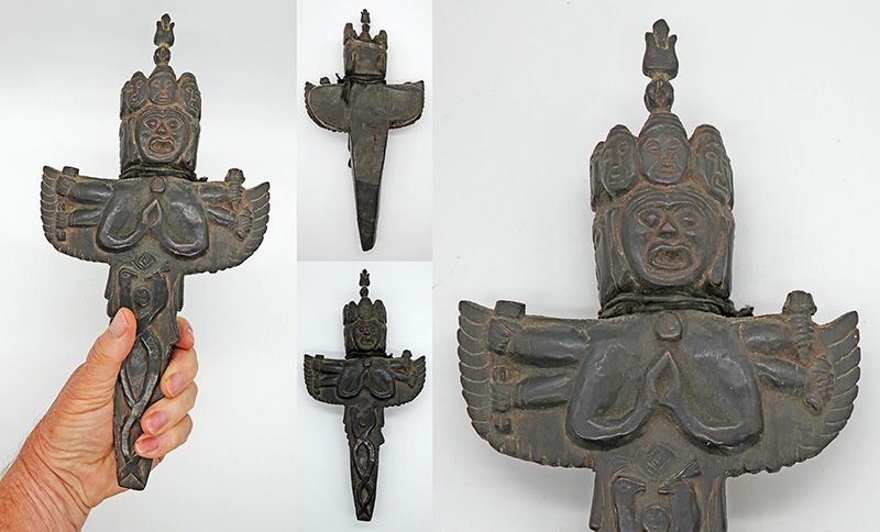 Rare Large Ceremonial Antique Winged Deity Shaman Phurba