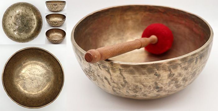 Large Golden 10 ¼ ” Antique Jambati Singing Bowl – C#3 & G5