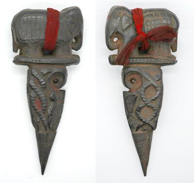 Rare Antique Carved Wood Elephant Phurba or Shaman’s Ritual Dagger