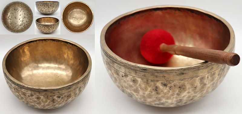 Pretty Medium-Size 9 ¼ ” Antique Jambati Singing Bowl – G#3 & Eb5 Notes