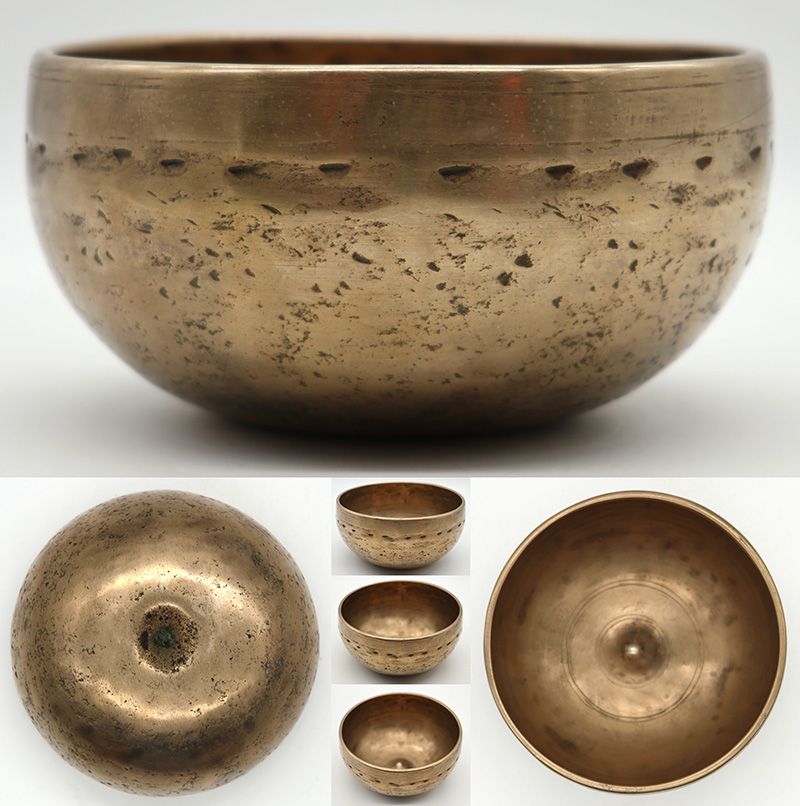 Exquisite Rare Small Antique Lingam Singing Bowl – G#4 & D6 – Ritual Gashes