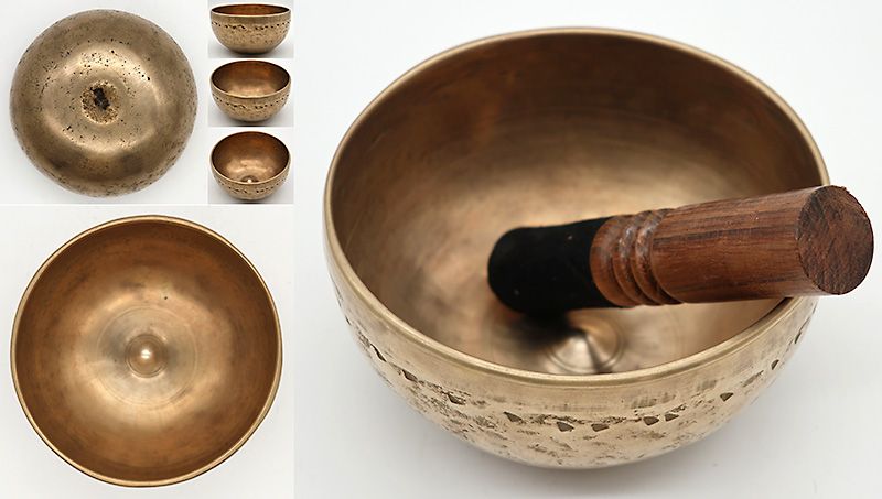 Exquisite Rare Small Antique Lingam Singing Bowl – F4 & B5 – Ritual Gashes