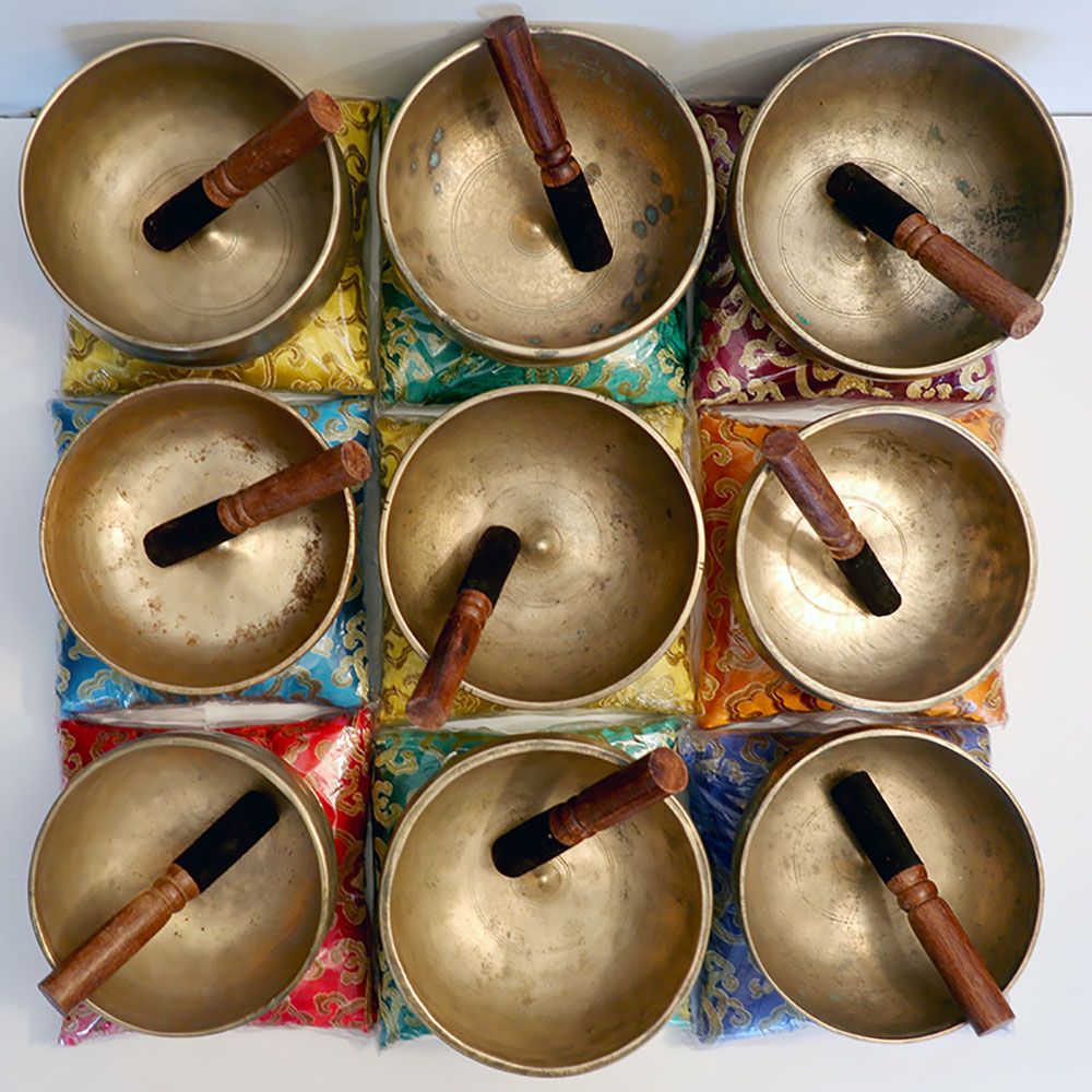 Extremely Rare Antique 4th Octave Set of 9 Lingam Singing Bowls