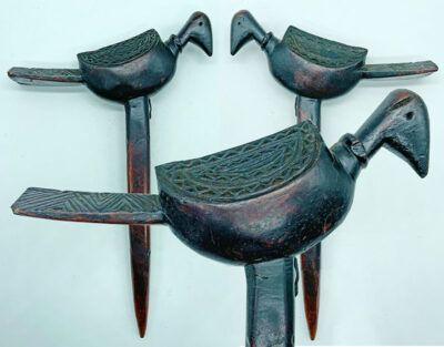 Unique Large Carved Antique Shaman Bird Totem Phurba