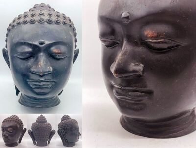 Large Cast Bronze Buddha Head from Indonesia