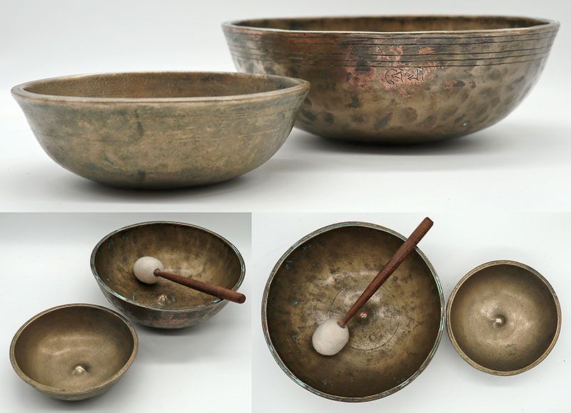Set of 2 Extremely Rare 19th Century Manipuri-Lingam Singing Bowls, CP & Inscription