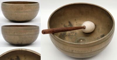 Superior Rare 18th Century Lingam Singing Bowl – Perfect Pitch G#3 & 2 Inscriptions!
