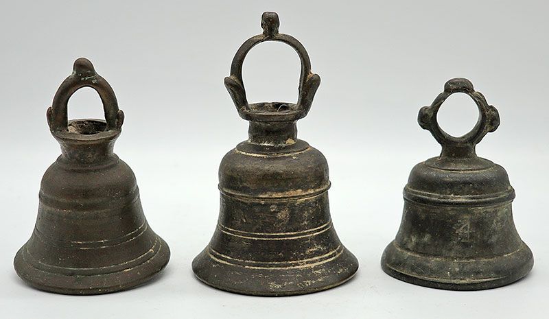 Three Small Antique Temple Shrine Bells from Nepal- A6, D7 & Eb7