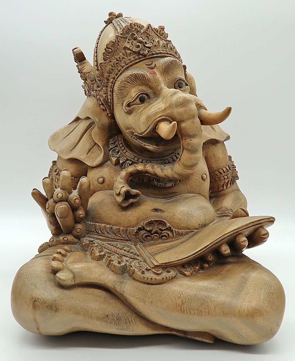 A Wonderful Balinese Carving of a Seated Ganesh(a) holding a Lontar Book and Mala