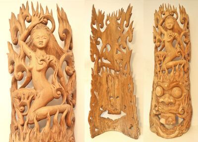 Vintage Balinese Woodcarving - Sita’s Trail by Fire to Prove Her Fidelity