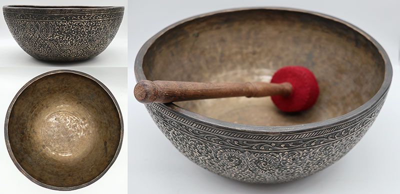 Stunning 12“ Engraved Antique Jambati Singing Bowl from Bangladesh – Concert Pitch