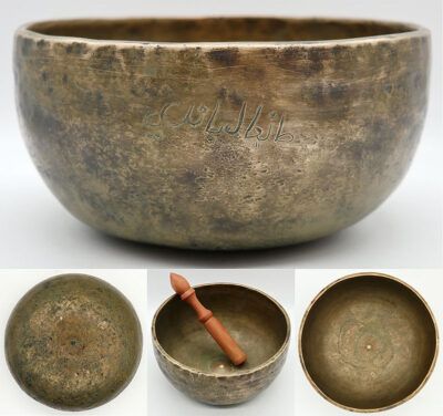 Rare Extra-Thick Inscribed 19th Century Lingam Singing Bowl – Perfect Pitch Bb3