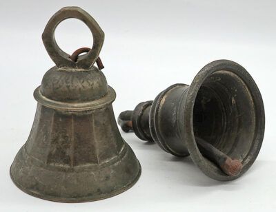 2 Antique Bronze Temple Hanging Shrine Bells from Nepal