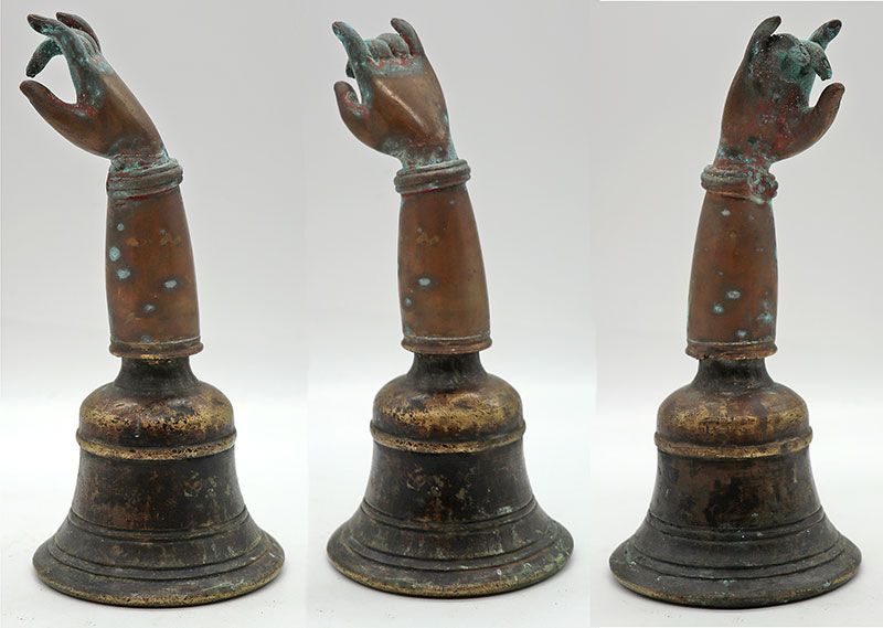 Unique Antique Bronze & Copper Temple Bell with Shunya Mudra