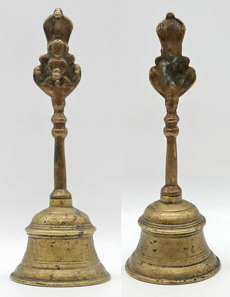 18th Century Priests Temple Handbell with Cobras and Garuda Top