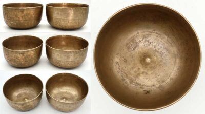 Interesting Rare Matched Pair Of 19th Century Lingam Singing Bowls