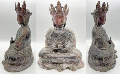 Tibetan Antique Bronze Crowned Meditation Buddha Statue