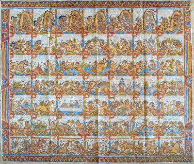 Rare Large Kamasan Astrological Calendar - Hand-Painted Hanging Textile