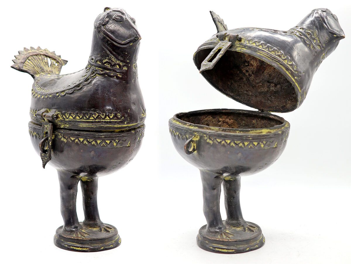 Unique Antique Bronze Owl Box Sculpture from Nepal