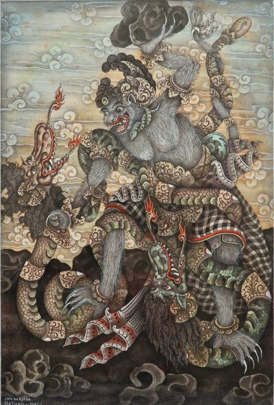 A Vintage Balinese Watercolor Painting by the Artist I Made Nyana - Signed (2)