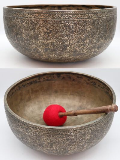 Fabulous Massive 13 “ Hand-Carved Antique Jambati Singing Bowl – 2 Perfect Pitch Notes