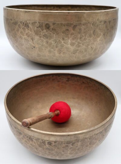Glorious 12 ¾“ Antique Temple Jambati Singing Bowl – Perfect Pitch D2 & OM & Fountains